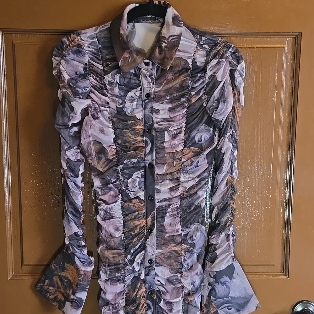 PrettyLittleThing-Draped lavender/gray print straight dress Sz 8 - Picture 2 of 16